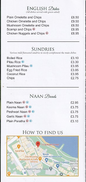 Bay Bengal Indian takeaway menu Tenby