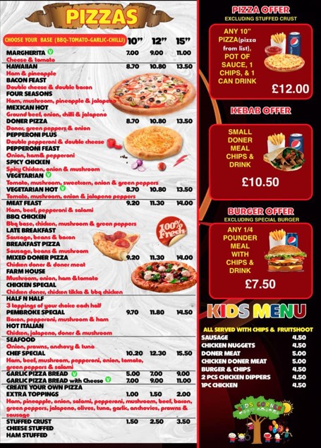 Pembroke kebabs menu